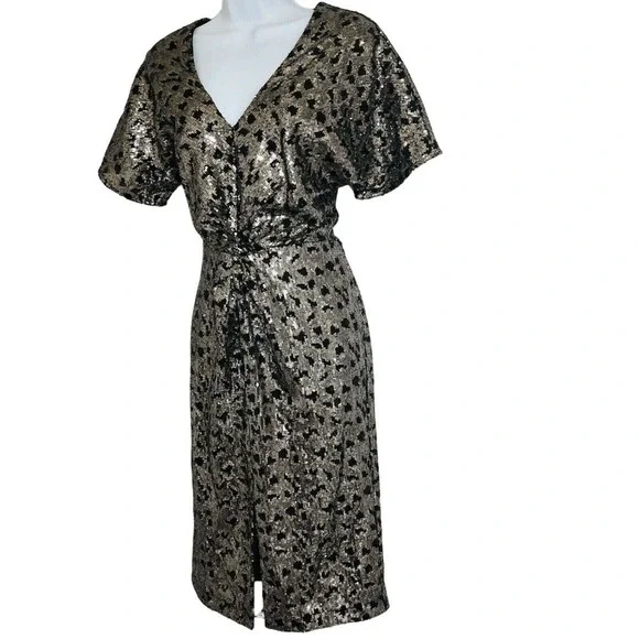 Harlyn Sequin Cocktail Dress Short Sleeves Front‎ Slit Size S - Picture 6 of 12